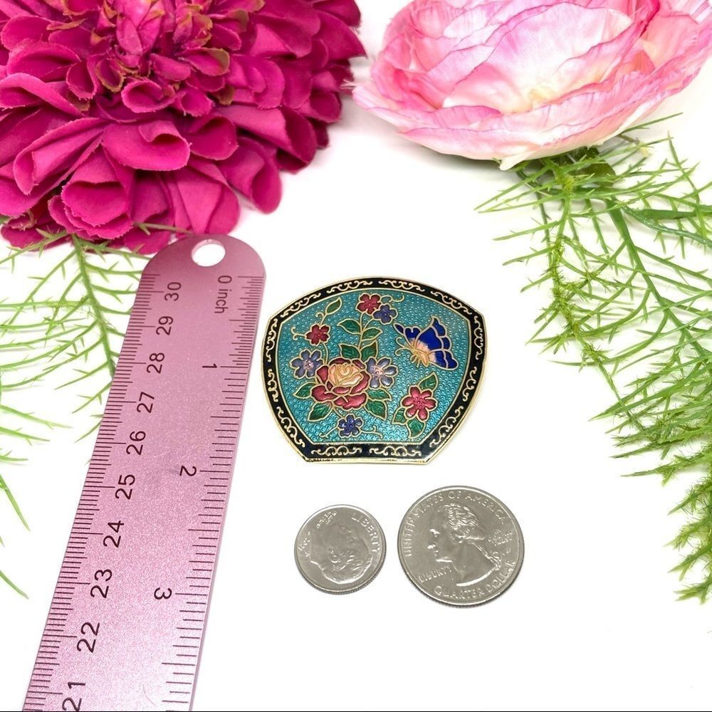 VINTAGE⚜️CLOISONNÉ Butterfly Floral Enameled Brooch - Picture 7 of 7